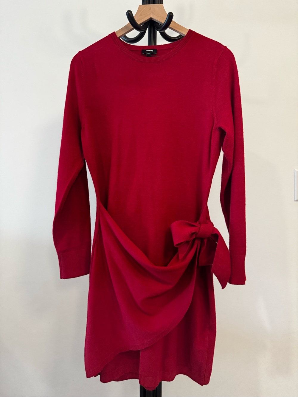 Express Red Crewneck Knit Sweater Dress - L